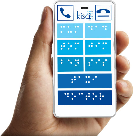 mobile phone in hand with raised braille font for visually impaired